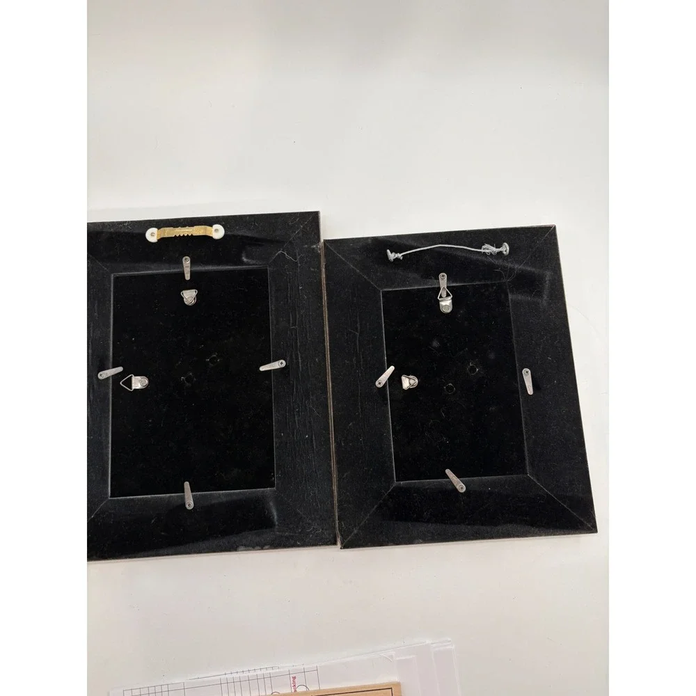 Vintage 1980s Carved Reeded Wood Picture Frame Set 2 Pair Postmodern Deco Boho